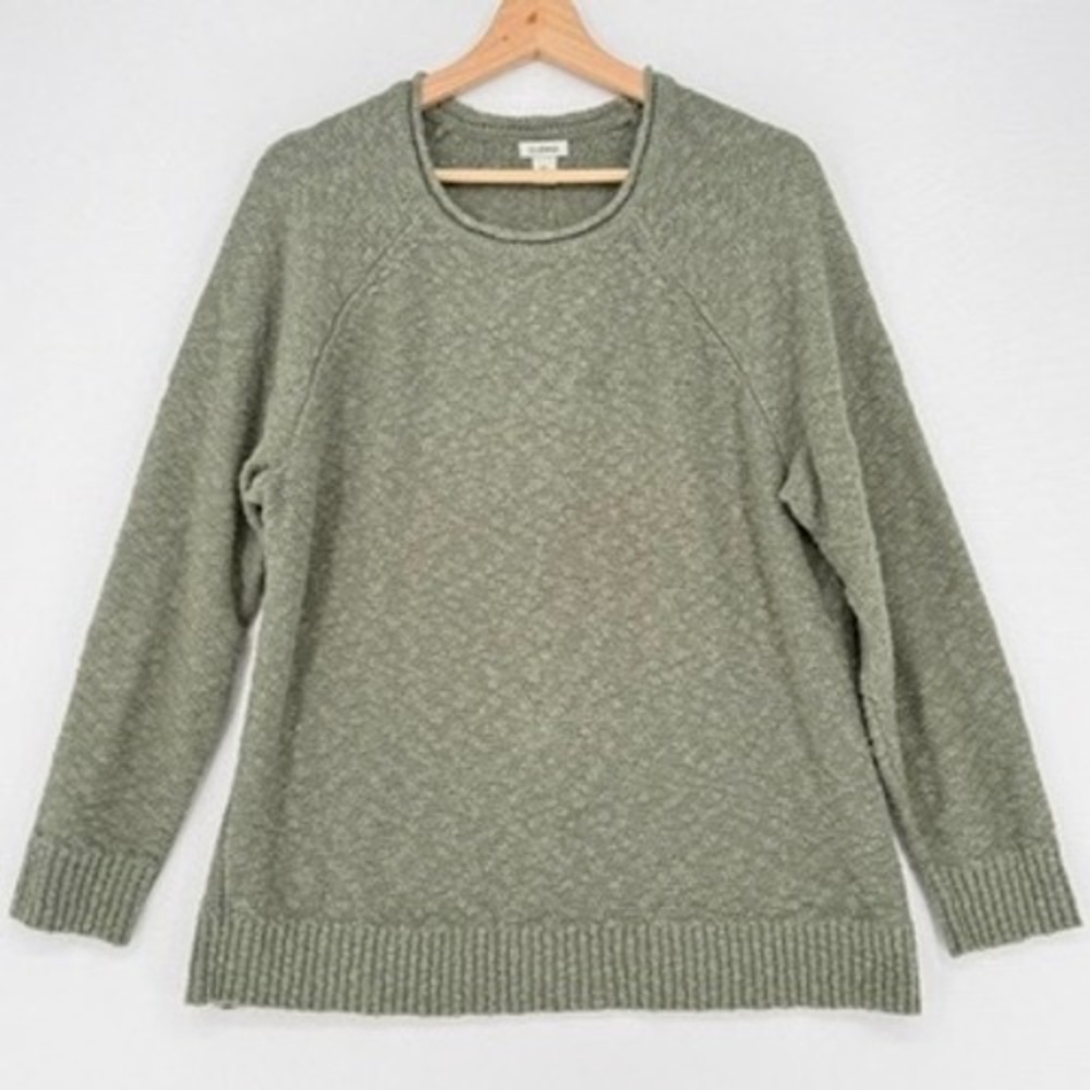 LL Bean Sweater Womens XL Green Textured Knit Raglan Gorpcore Cabin Coastal